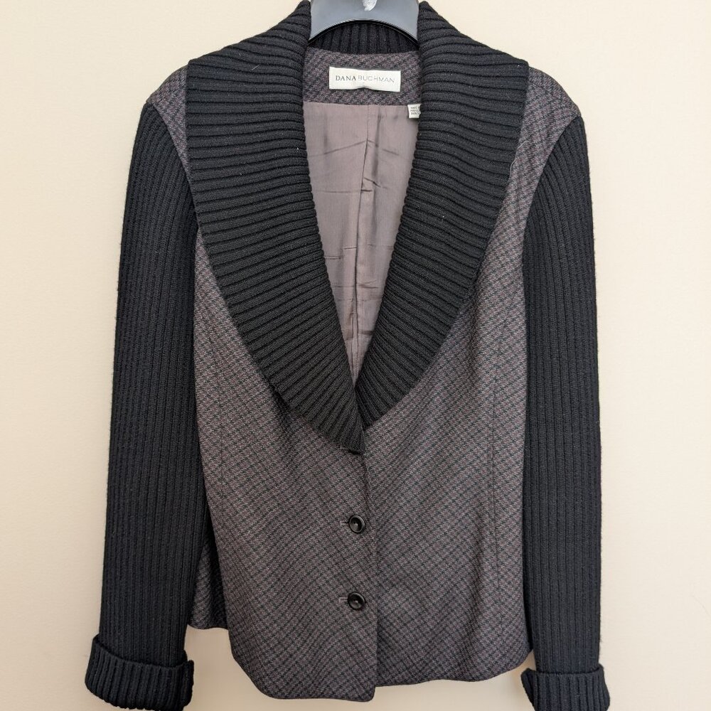 Dana Buchman sweater sleeve plaid wool blazer 14 EUC